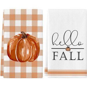 Fall Kitchen Towels Set of 218x26 Inch Pumpkin Hand Towels Hello Fall Decoration